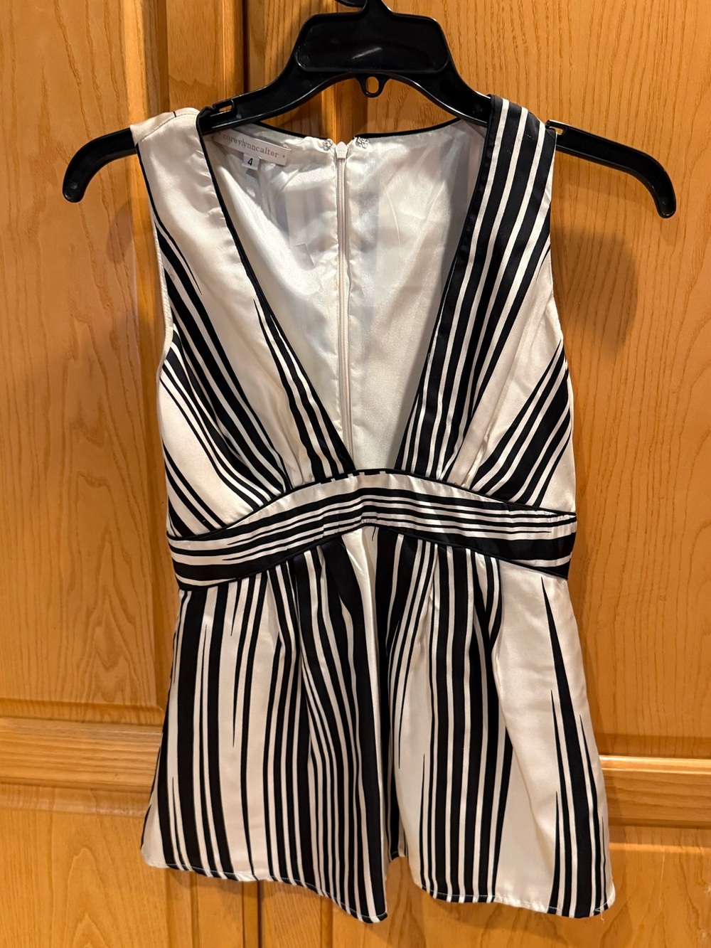Corey Lynn Calter Black & Cream Striped Silk Blouse Size 4